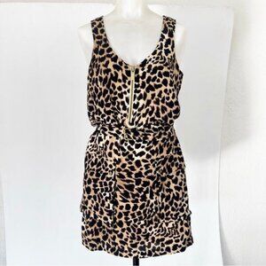 Michael Kors Animal Leopard Print Zip Up Dress with Belt Small